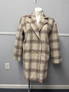 Ellison Plaid Double Breasted Coat Size Large
